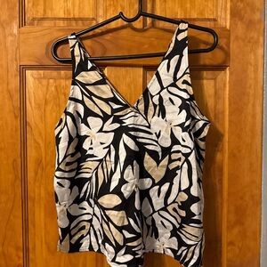 Old Navy Black and Cream Leaf Print Camisole